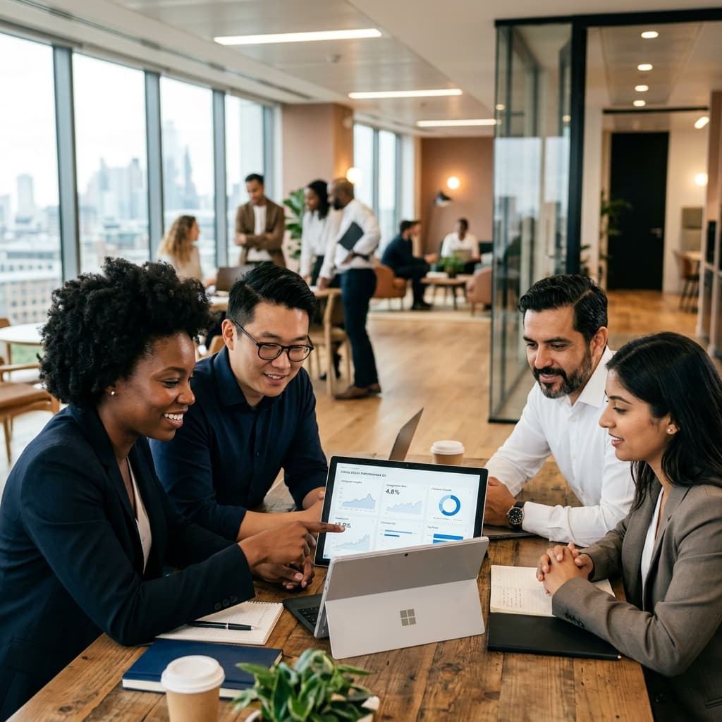Marketing team analyzing dashboard